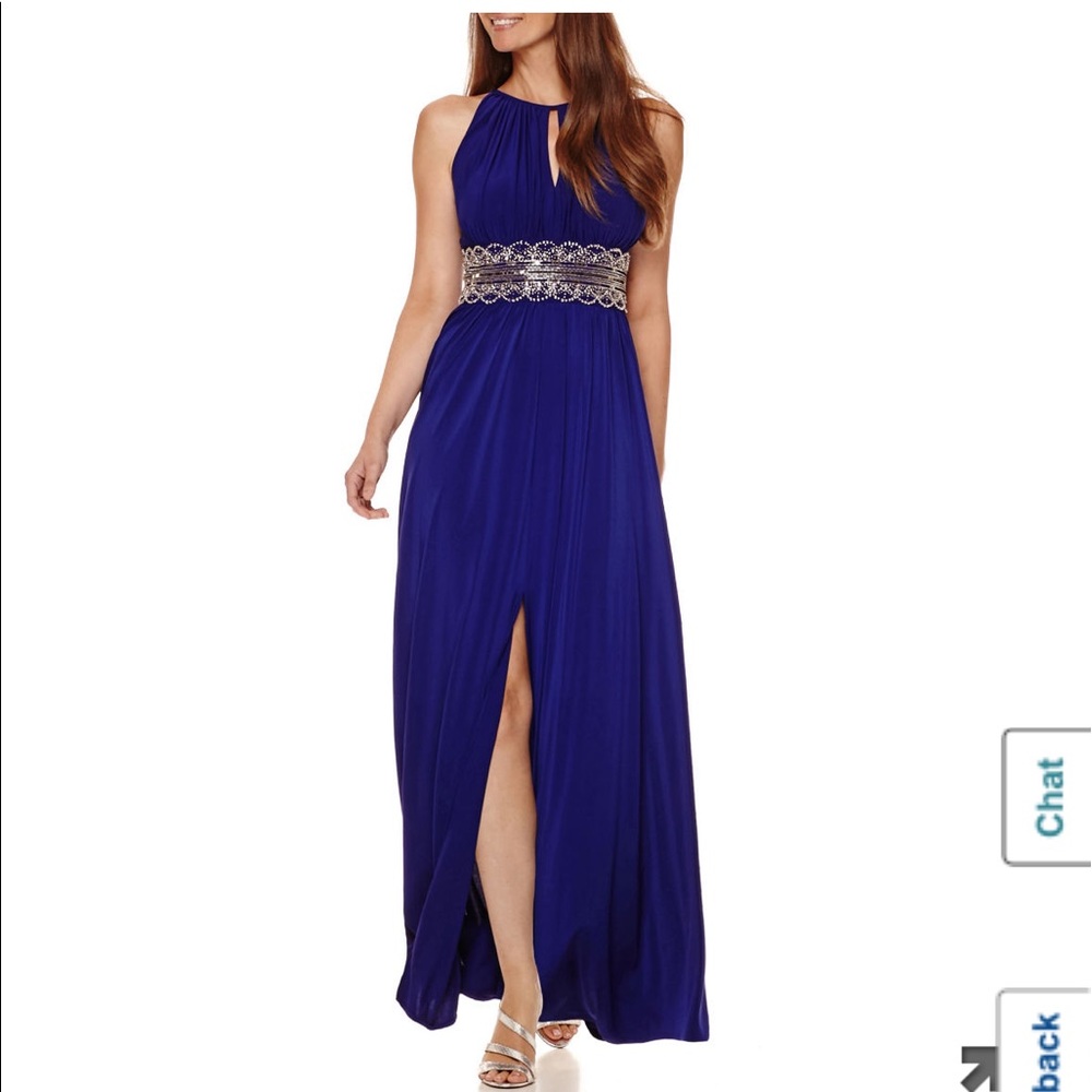 R&M Sleeveless Long Gown with Beaded Waist